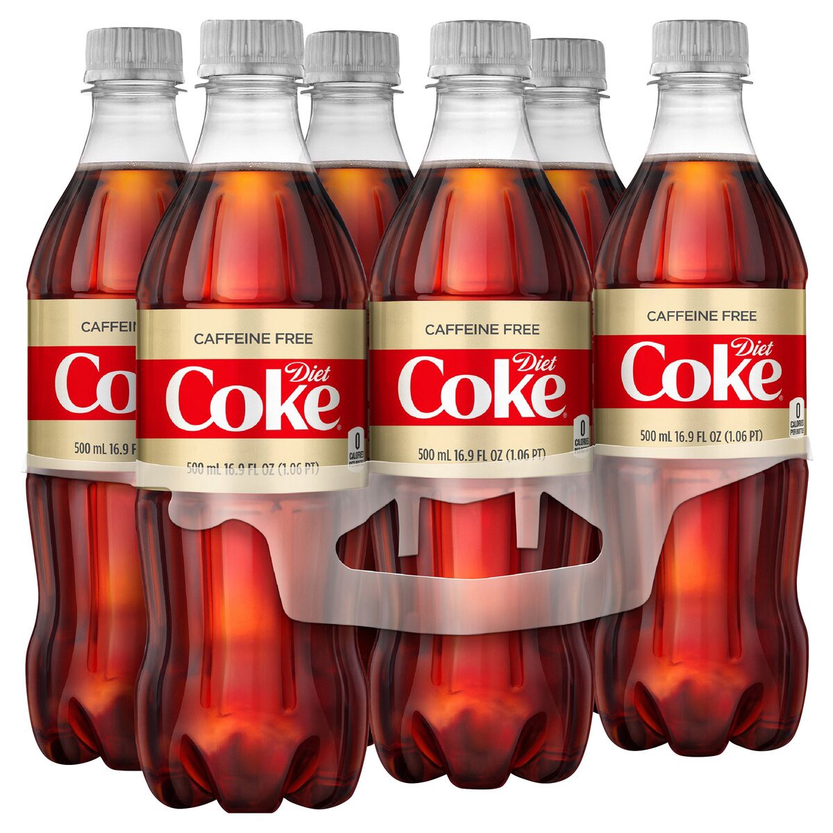 slide 1 of 9, Diet Coke Caffeine Free Soda Soft Drink, 16.9 fl oz, 6 Pack, 6 ct; 16.9 oz