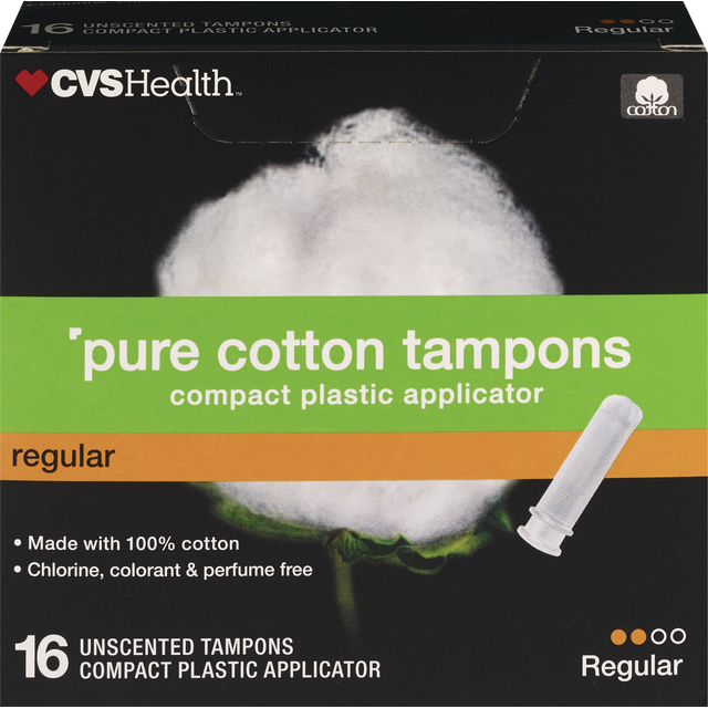 slide 1 of 1, CVS Pure Cotton Comp Tamp Reg, 1 ct
