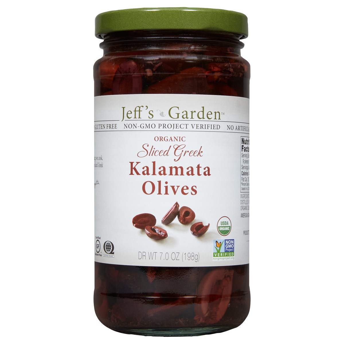 slide 1 of 7, Jeff's Garden Organic Sliced Greek Kalamata Olives, 7 oz Dr. Wt., 7 oz