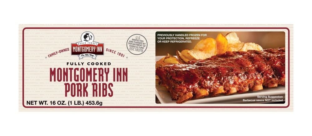 slide 1 of 1, Montgomery Inn Fully Cooked Pork Ribs, 1 lb