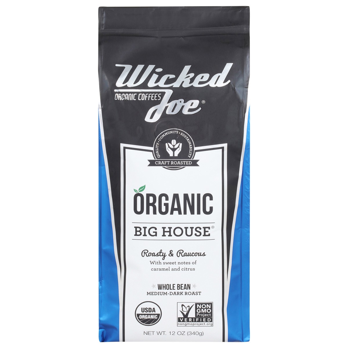 slide 1 of 5, Wicked Joe Coffee Co. Coffee Co. Organic Whole Bean Medium-Dark Roast Big House Coffee 12 oz, 12 oz