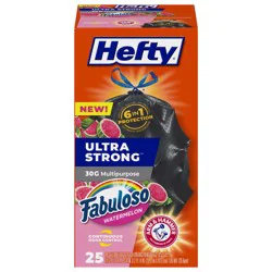 Hefty Ultra Strong 30 Gallon Multipurpose Fabuloso Watermelon Large Drawstring Bags 25 Bags