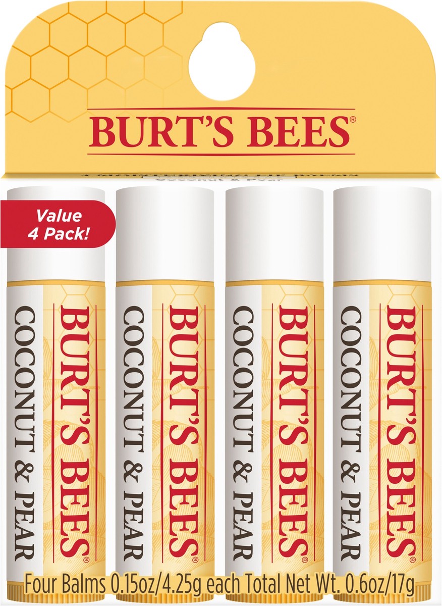 slide 3 of 6, Burt's Bees Coconut & Pear Lip Balms Value 4 Pack 4 - 0.15 oz Tubes, 4 ct