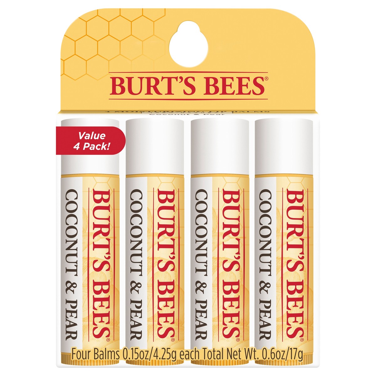 slide 5 of 6, Burt's Bees Coconut & Pear Lip Balms Value 4 Pack 4 - 0.15 oz Tubes, 4 ct
