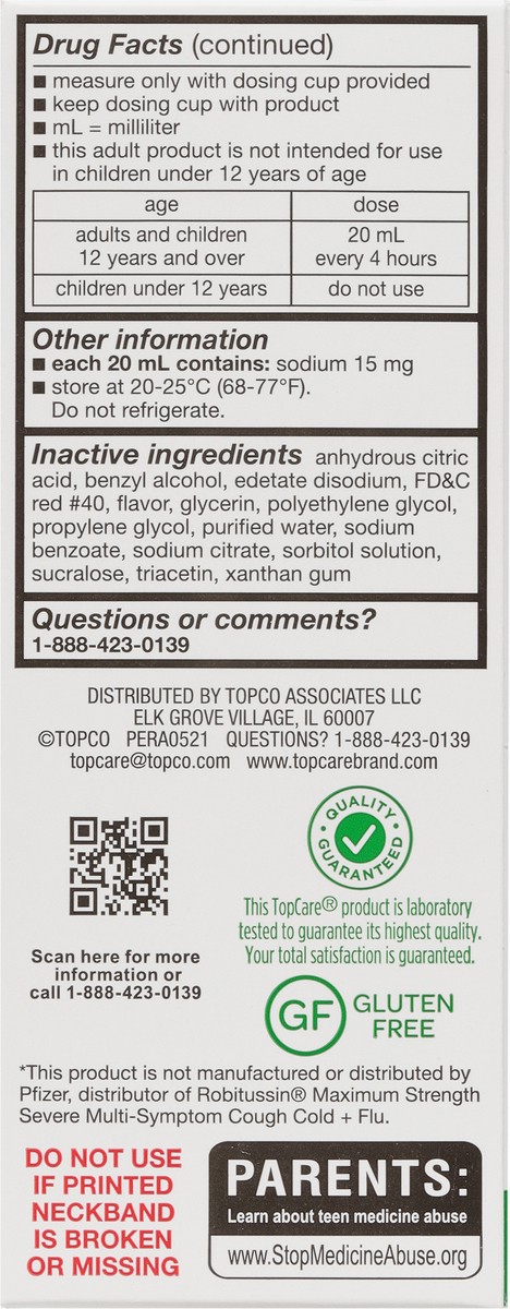 slide 7 of 9, TopCare Maximum Strength Tussin Cf Max Severe Non-drowsy Multi-symptom Cough Cold + Flu Pain Reliever/fever Reducer, Cough Suppressant, Expectorant, Nasal Decongestant Liquid, 4 oz