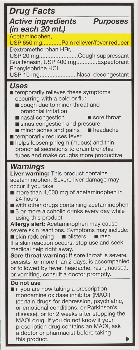 slide 8 of 9, TopCare Maximum Strength Tussin Cf Max Severe Non-drowsy Multi-symptom Cough Cold + Flu Pain Reliever/fever Reducer, Cough Suppressant, Expectorant, Nasal Decongestant Liquid, 4 oz