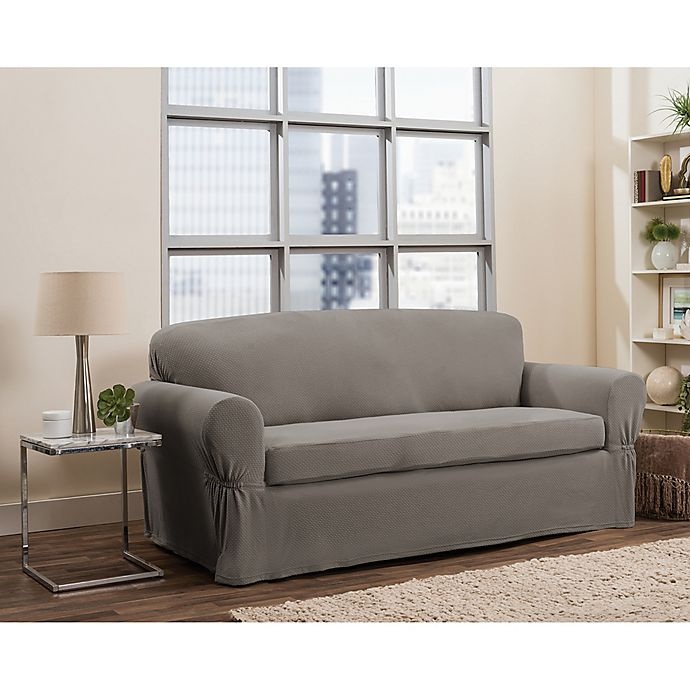 slide 1 of 6, Smart Fit Tinsley Polyester Stretch Sofa Slipcover - Grey, 2 ct