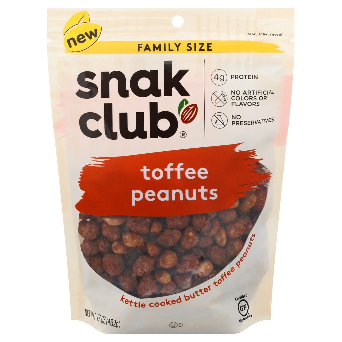 slide 1 of 1, Snak Club Peanuts, Toffee, Family Size, 17 oz