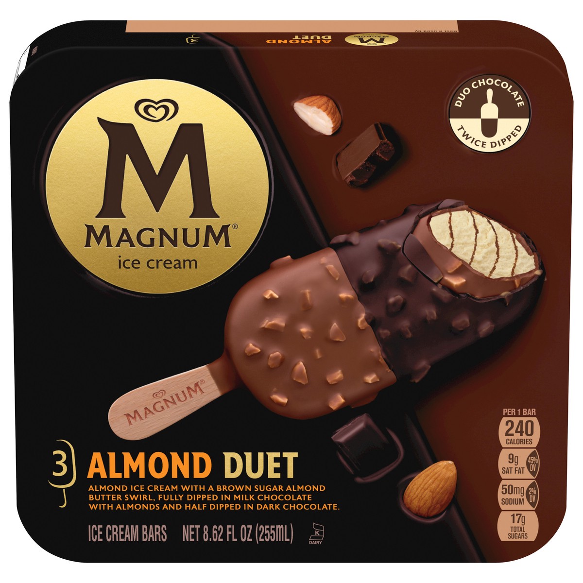 slide 6 of 8, Magnum Ice Cream Bars Almond Duet, 3 ct, 3 ct