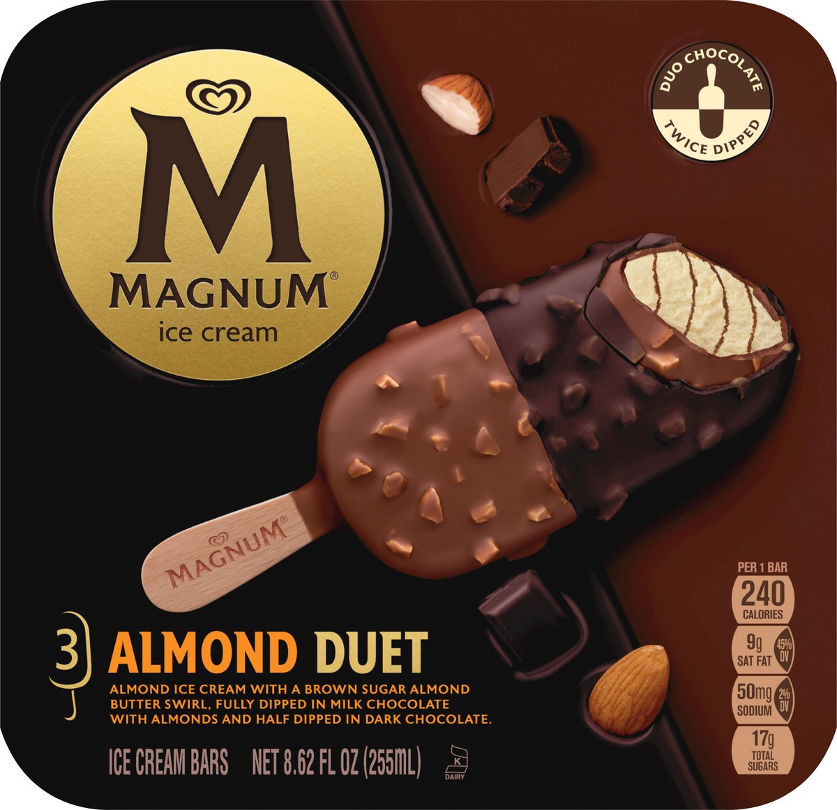 slide 4 of 8, Magnum Ice Cream Bars Almond Duet, 3 ct, 3 ct