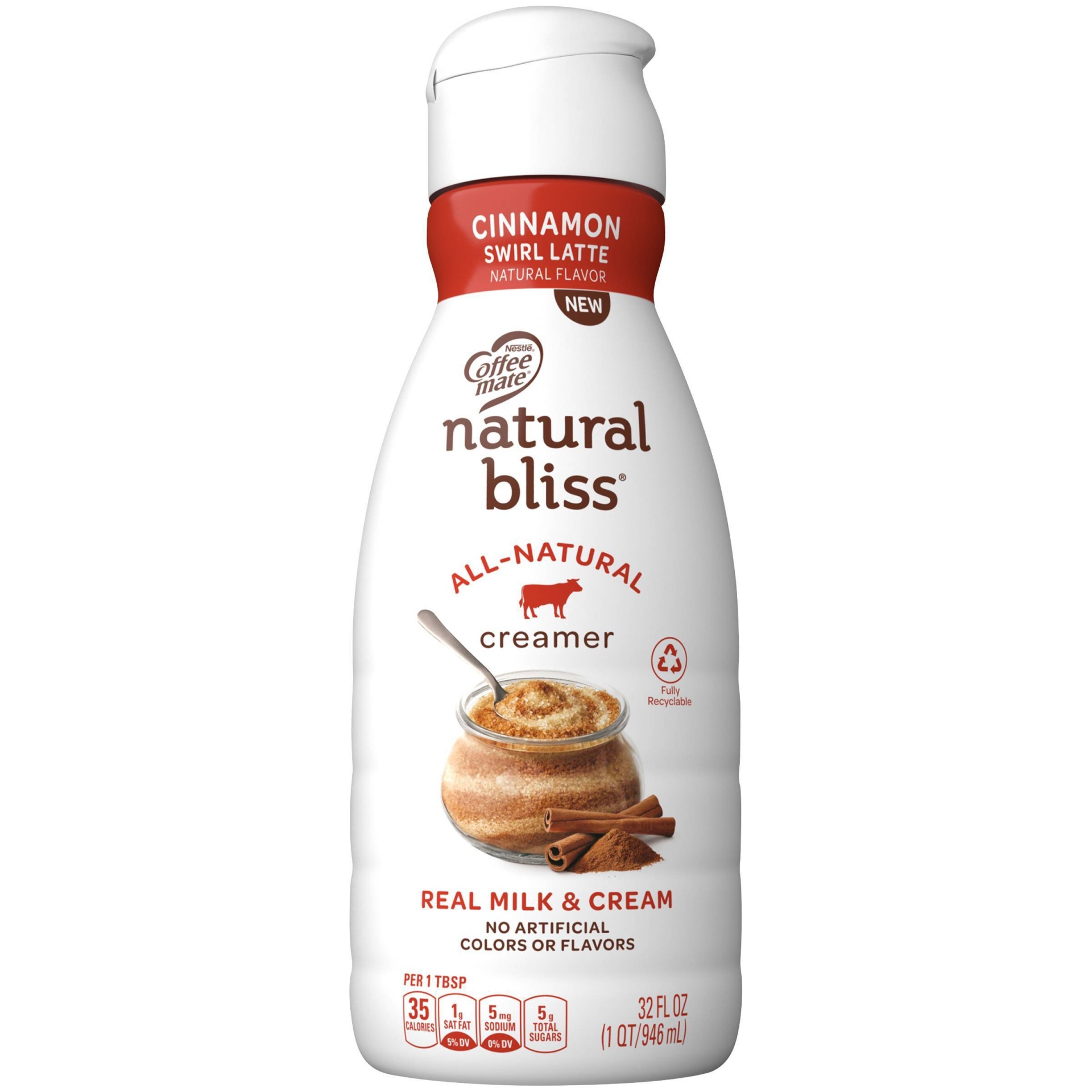 slide 1 of 1, Natural Bliss Coffee mate Natural Bliss Cinnamon Swirl Latte All Natural Liquid Coffee Creamer, 32 oz