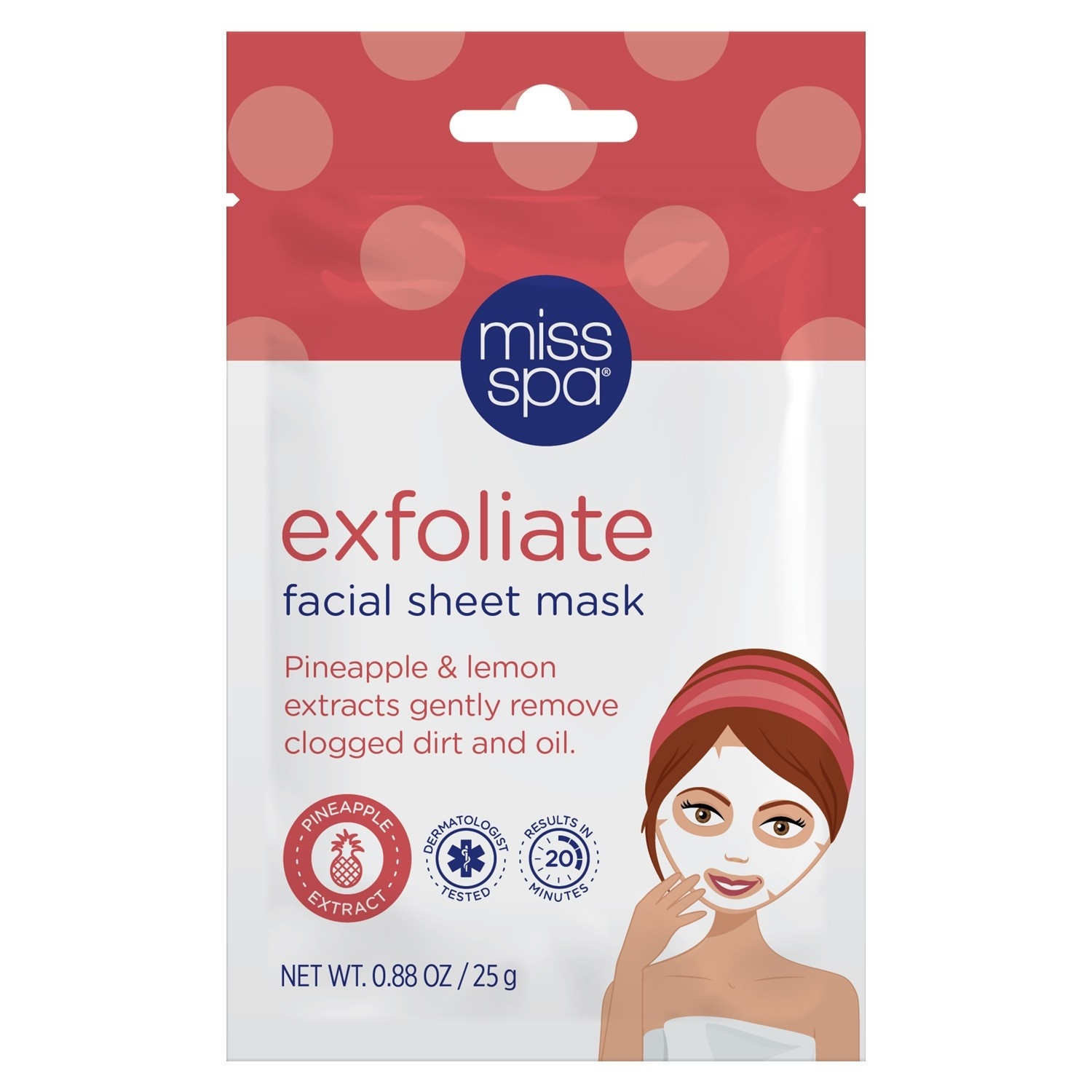 slide 1 of 1, Miss Spa Facial Sheet Mask Exfoliate Trial Size, 0.88 oz