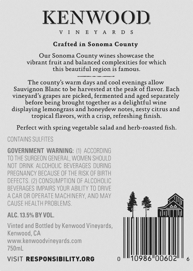 slide 3 of 6, Kenwood Lake/Sonoma County Sauvignon Blanc 750mL Bottle, 750 ml