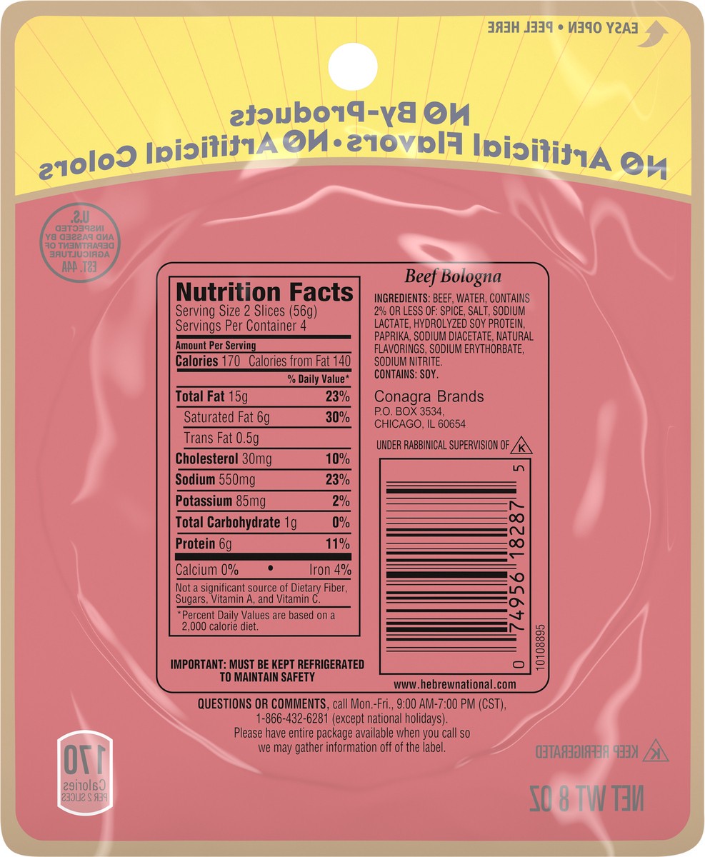 slide 4 of 5, Hebrew National Beef Bologna 8 oz, 8 oz