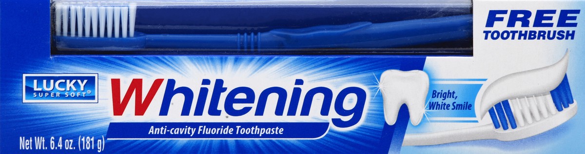 slide 1 of 8, Lucky Super Soft Lucky Toothbrush Whitening Toothpaste, 6.4 oz