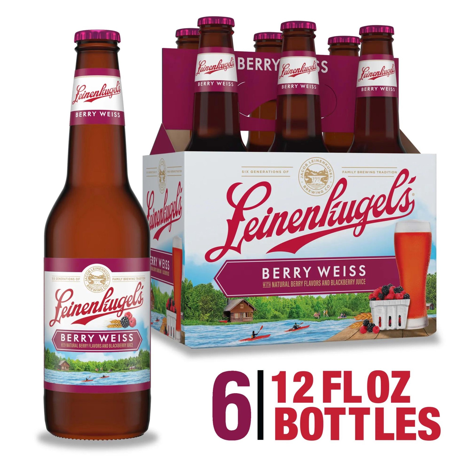 slide 1 of 1, Leinenkugel's Berry Weiss Fruit Craft Beer, 4.7% ABV, 6 Pack, 12 fl oz Bottles, 6 ct; 12 fl oz