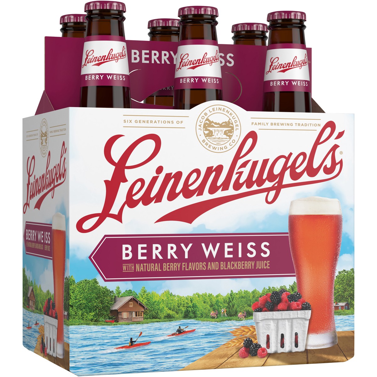 slide 1 of 5, Leinenkugel's Experience the crisp, fruit-filled flavor of Leinenkugel's Berry Weiss Craft Beer, a medium-bodied weiss beer with natural berry flavors and blackberry juice and 4.7% ABV. This award-winning beer* is a perfect way to kick back and relax with friends., 12 fl oz