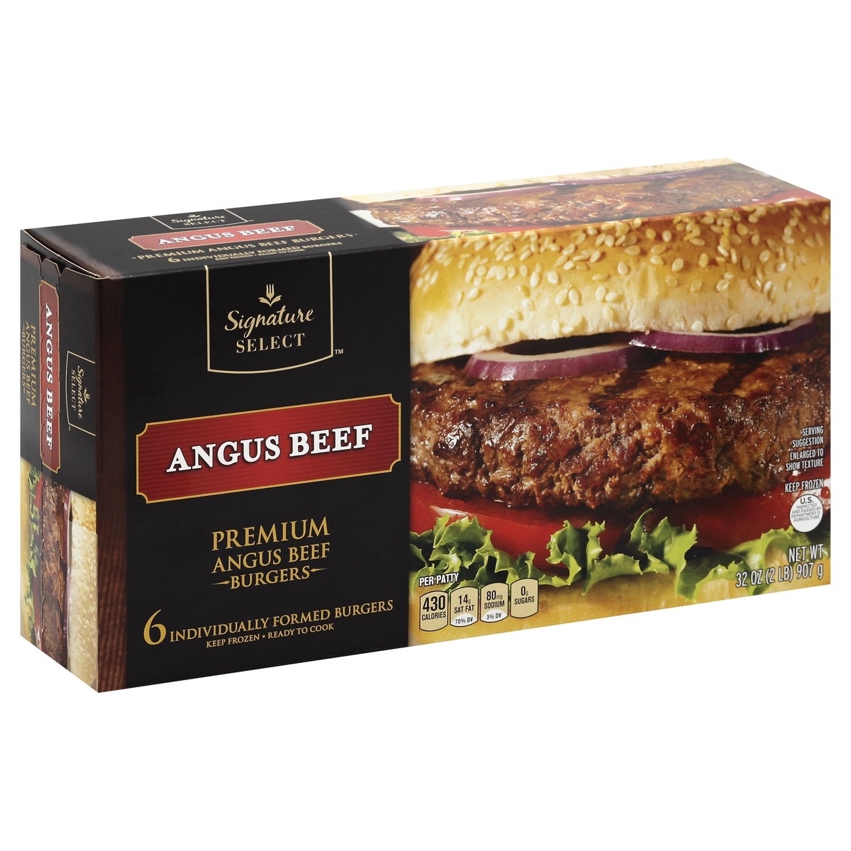 slide 1 of 1, Signature Select Premium Angus Beef Burgers, 6 ct