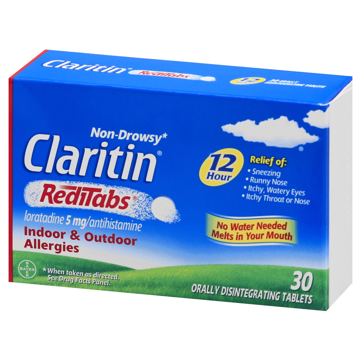 slide 3 of 9, Claritin RediTabs Non-Drowsy 5 mg Tablets Indoor & Outdoor Allergies 30 ea, 30 ct