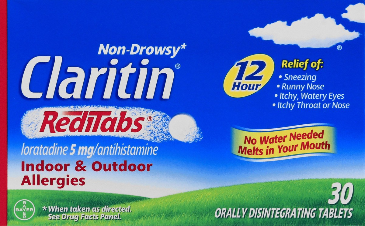 slide 6 of 9, Claritin RediTabs Non-Drowsy 5 mg Tablets Indoor & Outdoor Allergies 30 ea, 30 ct