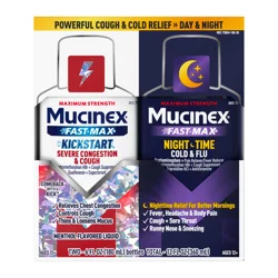 MUCINEX Fast-Max Kickstart Severe Congestion & Cough and Nighttime Cold & Flu, 2 x 6 oz
