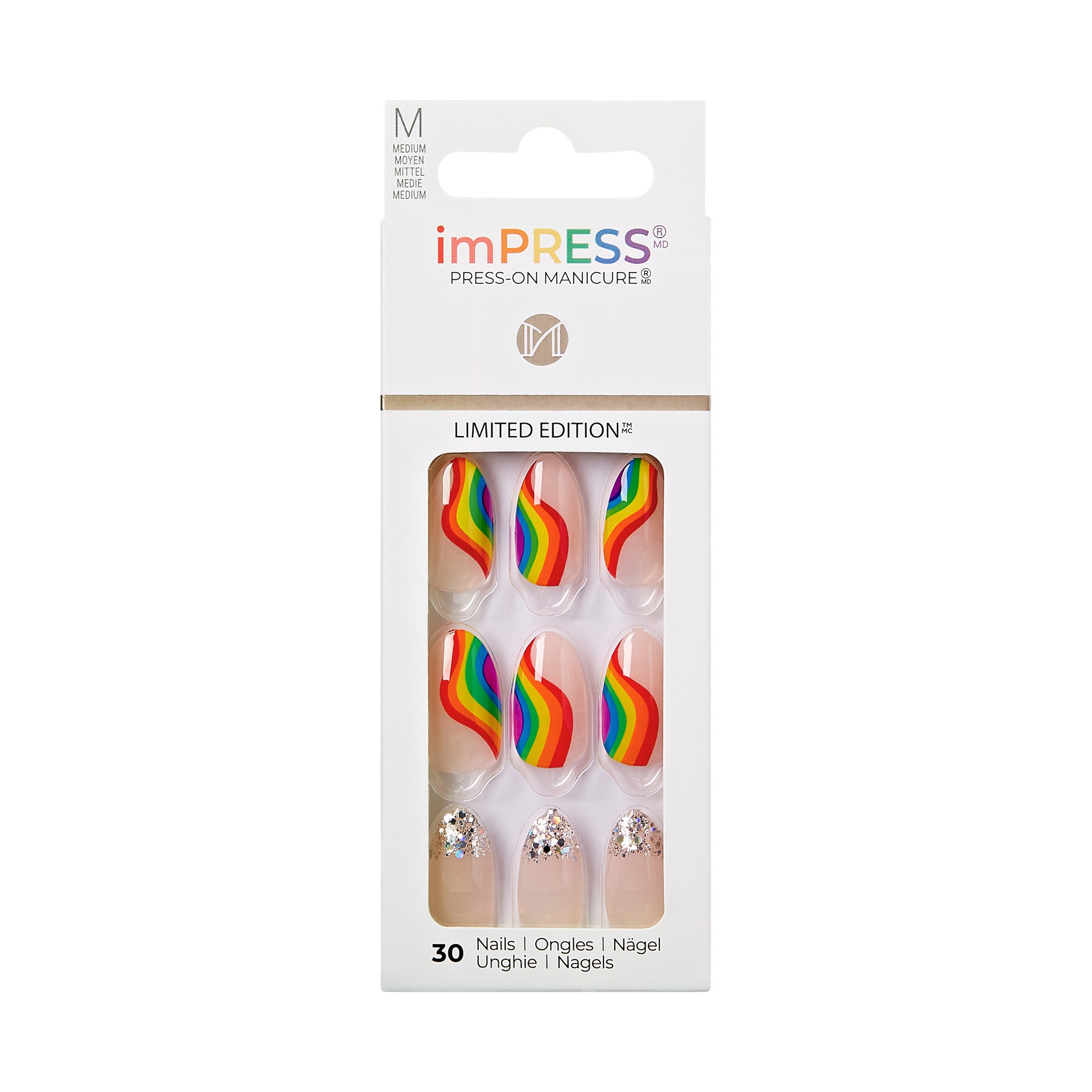 slide 1 of 5, imPRESS Press-On Nails Pride Manicure, No Glue Needed, Neutral, Medium, Almond, 33 Ct., 1 ct