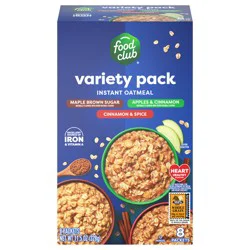 Food Club Maple Brown Sugar/Apples & Cinnamon/Cinnamon & Spice Instant Oatmeal Variety Pack 8 ea