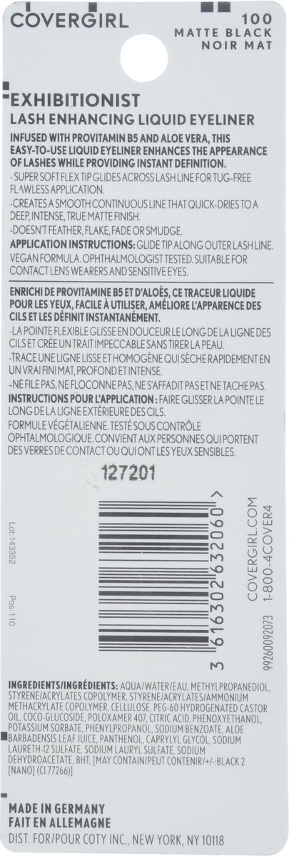 slide 7 of 9, Covergirl Matte Black 100 Exhibitionist Liquid Eyeliner 1 ml, 1 ml
