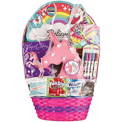 slide 1 of 1, Wonder Treats Girls Pink Unicorn LED Lamp Easter Gift Basket, 1 ct