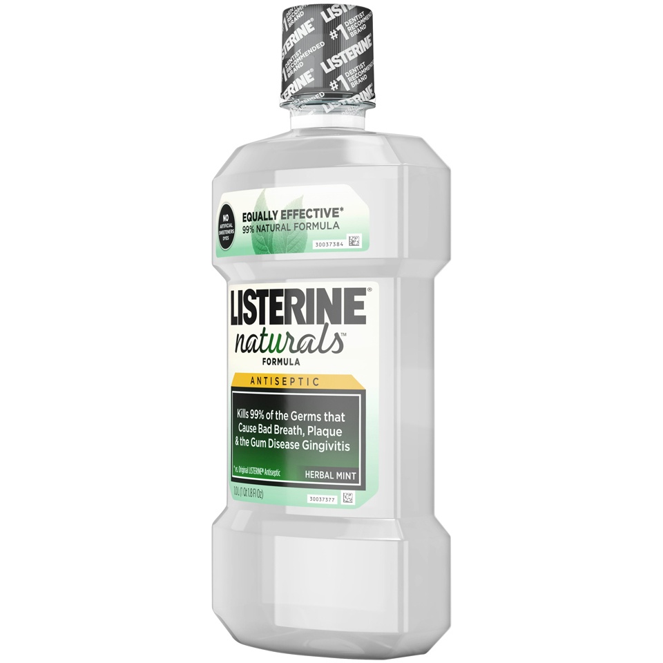 slide 4 of 8, Listerine Naturals Antiseptic Mouthwash, Fluoride-Free Oral Care To Prevent Bad Breath, Plaque Build-Up and Gingivitis Gum Disease, Herbal Mint, 1 liter