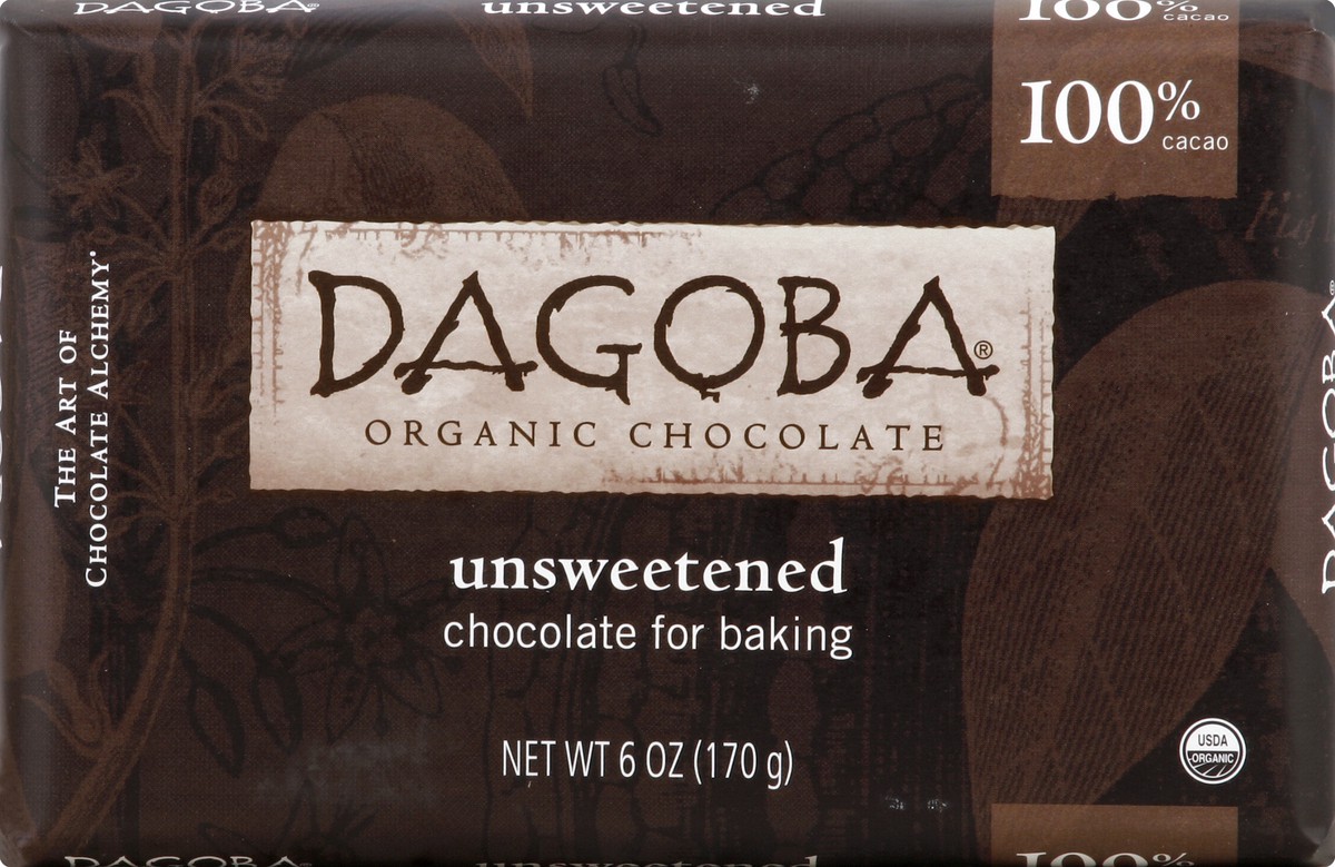 slide 5 of 5, Dagoba Unsweetened Organic Chocolate Baking Bars, 6 oz