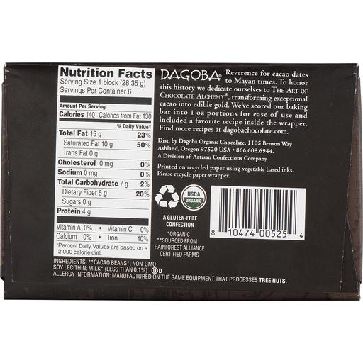 slide 7 of 9, DAGOBA Unsweetened Organic Chocolate Baking Bars, 6 oz