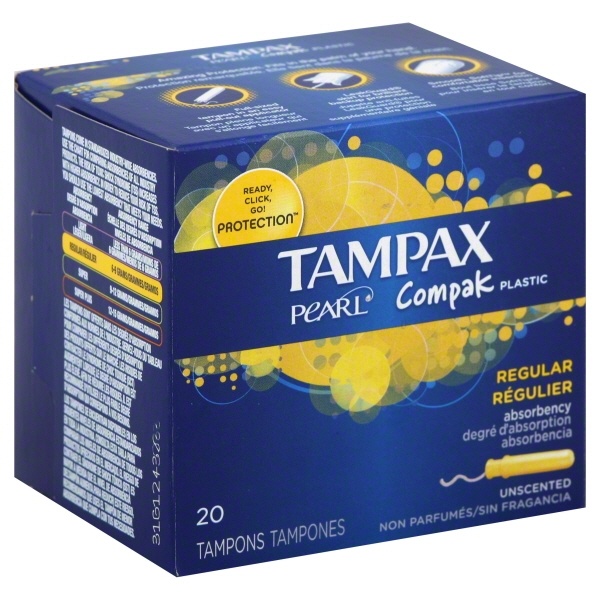 slide 1 of 1, Tampax Pearl Compak Plastic Regular Absorbency Unscented Tampons, 20 ct