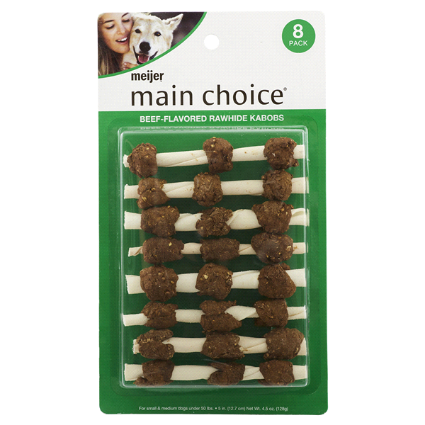 slide 1 of 1, Meijer Beef-Flavored Rawhide Kabobs, 8 ct