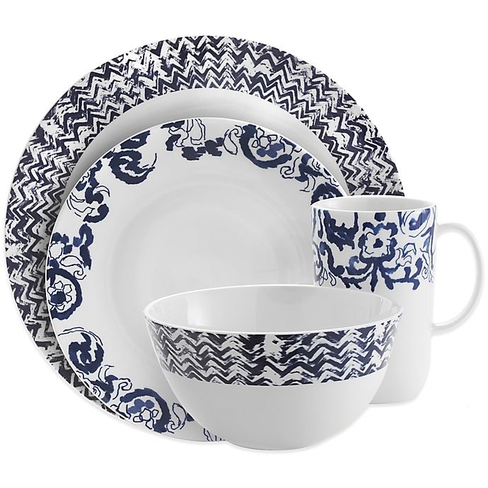 slide 1 of 1, Vera Wang Wedgwood Vera Simplicity Indigo Chevron Place Setting, 4 ct