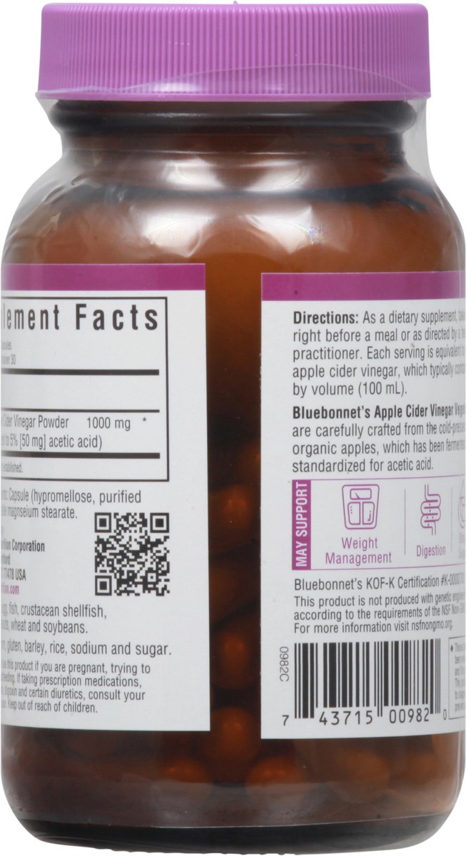 slide 6 of 13, Bluebonnet Nutrition Vegetable Capsules Apple Cider Vinegar 60 ea, 1 ct