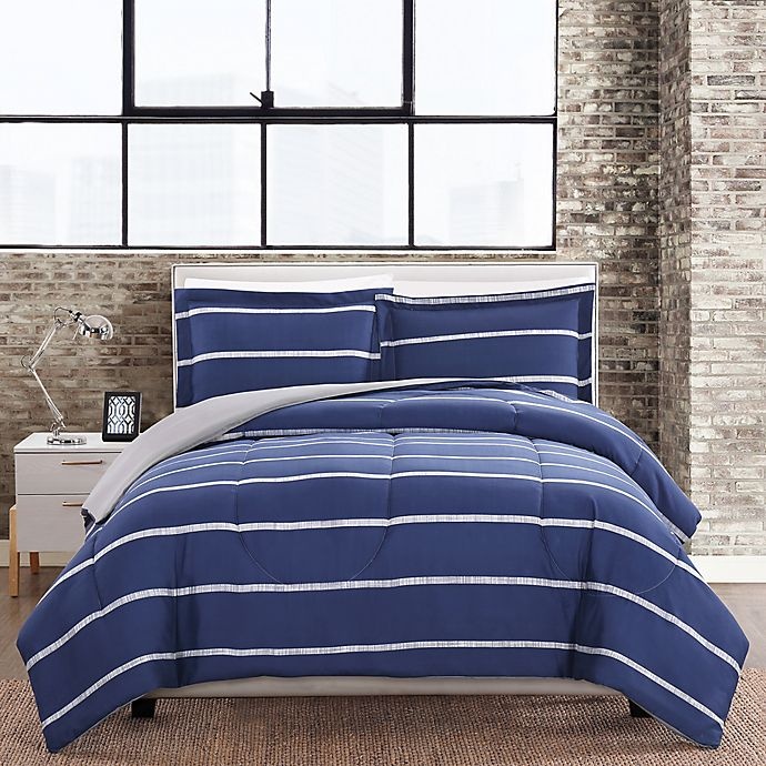 slide 1 of 1, Simple Stripe Full/Queen Comforter Set - Blue, 3 ct