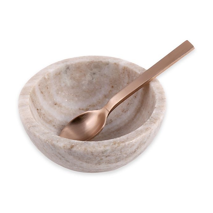 slide 1 of 5, Artisanal Kitchen Supply Sand Marble Salt Bowl and Spoon Set, 2 ct