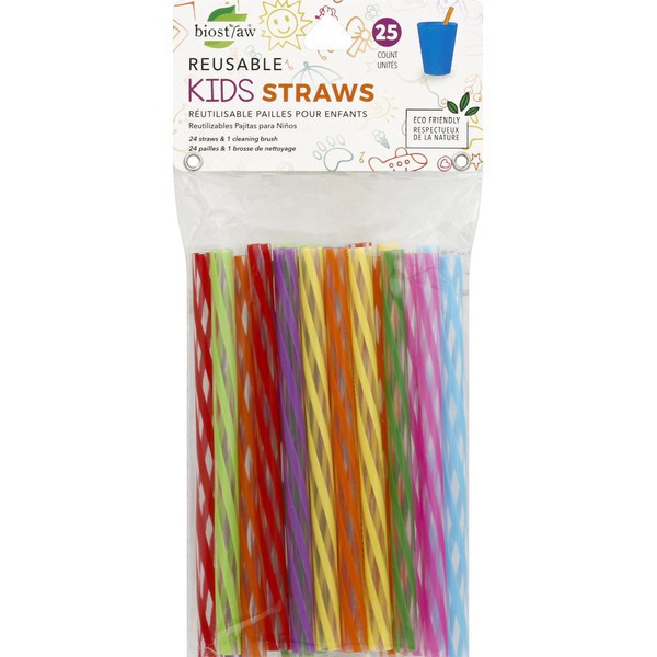 slide 1 of 1, Jacent Biosmart Reusalbe Kids Straws W/Brush, 1 ct