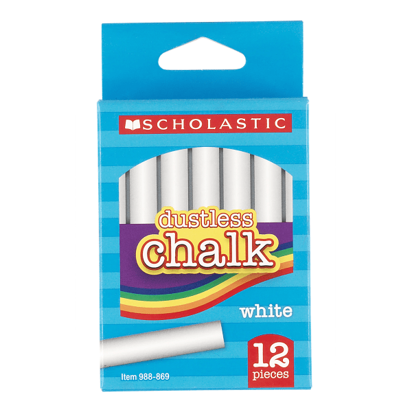 slide 1 of 2, Scholastic Dustless Chalk, White, Pack Of 12 Sticks, 12 ct