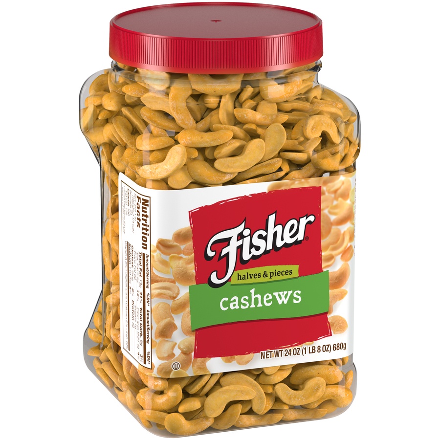 slide 2 of 8, Fisher Cashew Halves & Pieces, 24 oz