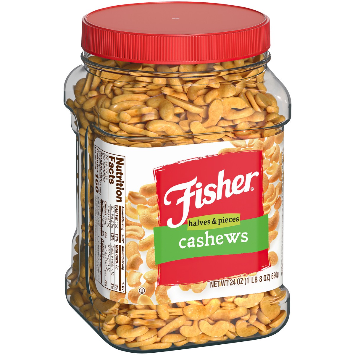 slide 9 of 14, Fisher Halves & Pieces Cashews 24 oz. Container, 24 oz