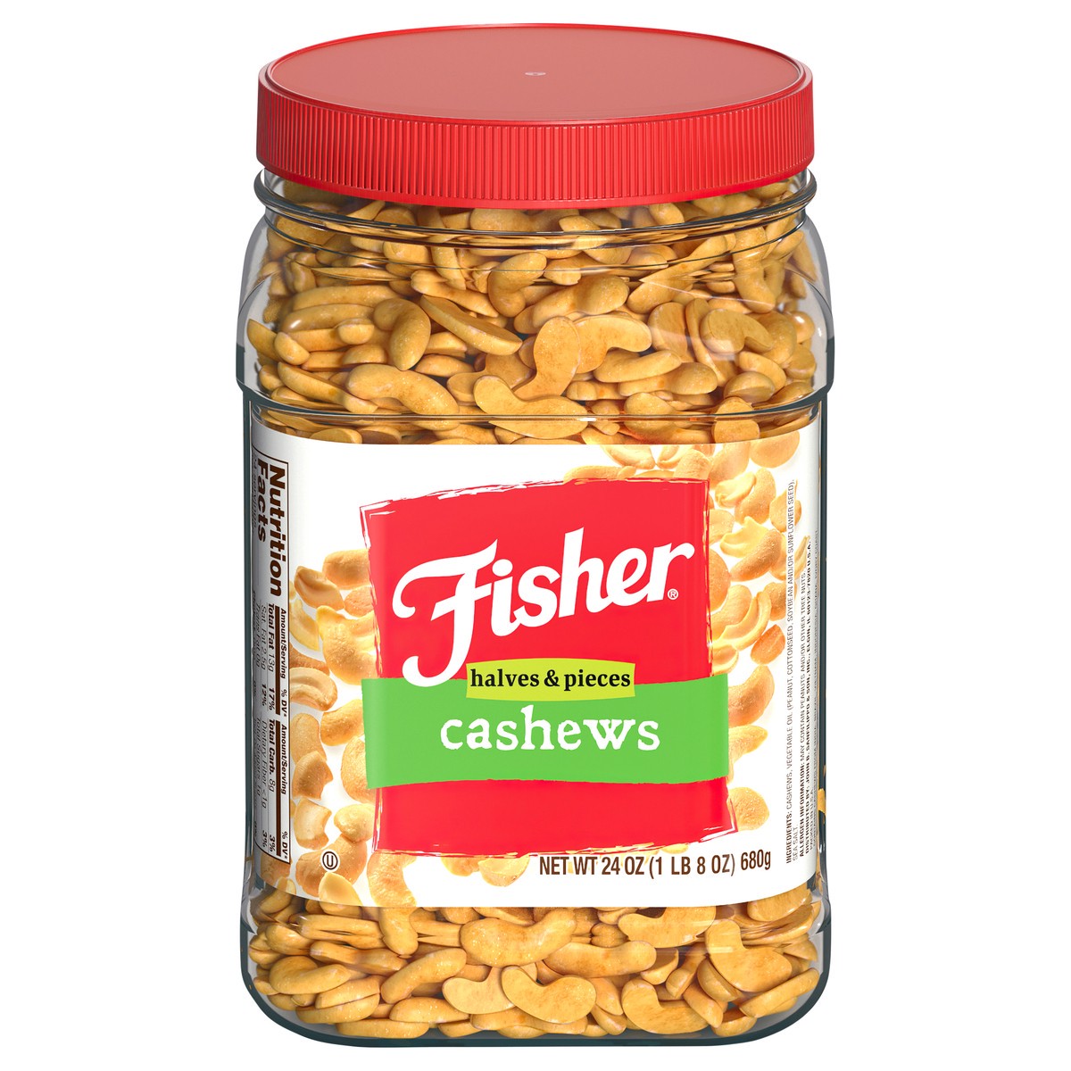 slide 14 of 14, Fisher Halves & Pieces Cashews 24 oz. Container, 24 oz