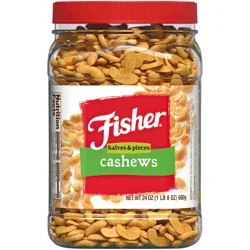 Fisher Halves & Pieces Cashews Container - 24 oz
