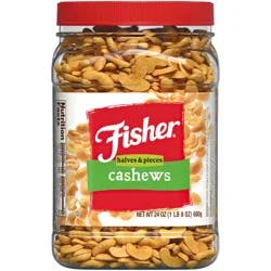 Fisher Halves & Pieces Cashews Container - 24 oz