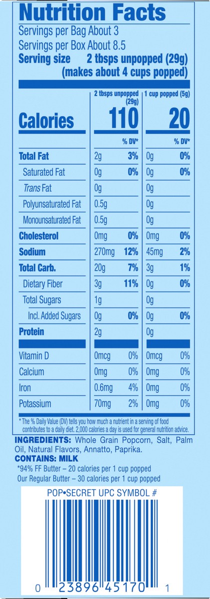 slide 7 of 10, Pop-Secret 94% Fat Free Butter Popcorn 3 ea, 3 ct; 3 oz