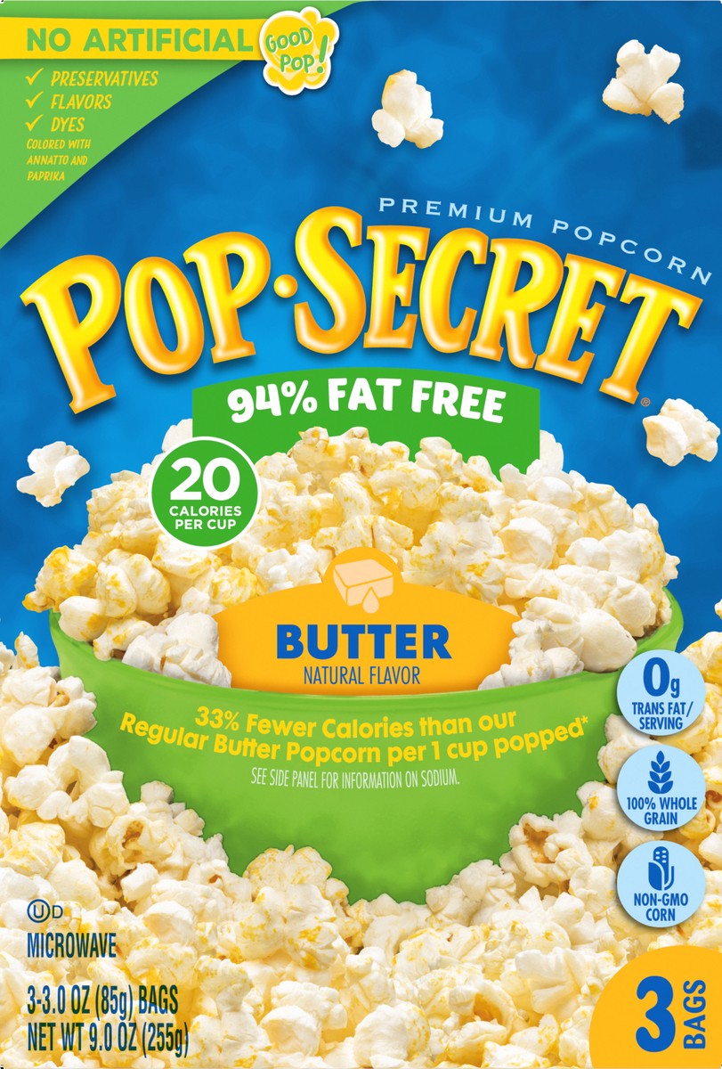 slide 8 of 10, Pop-Secret 94% Fat Free Butter Popcorn 3 ea, 3 ct; 3 oz