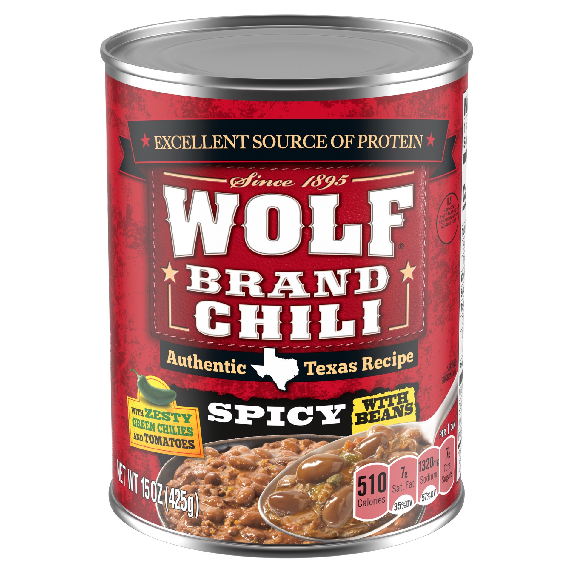 slide 1 of 5, Wolf Brand Spicy Chili with Beans 15 oz, 15 oz