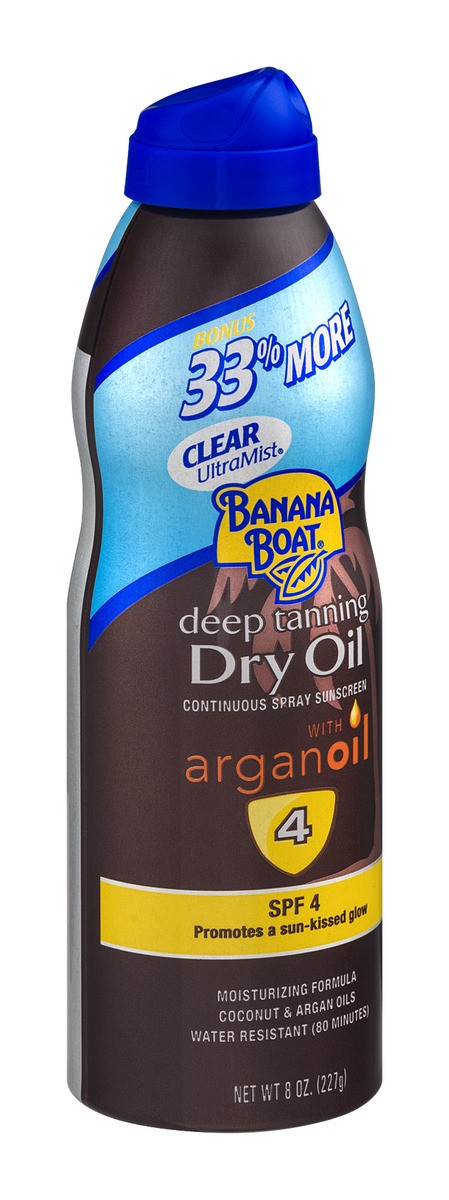 slide 2 of 9, Banana Boat Deep Tanning Dry Oil with Argan Oil Spray Sunscreen SPF 4, 8 oz