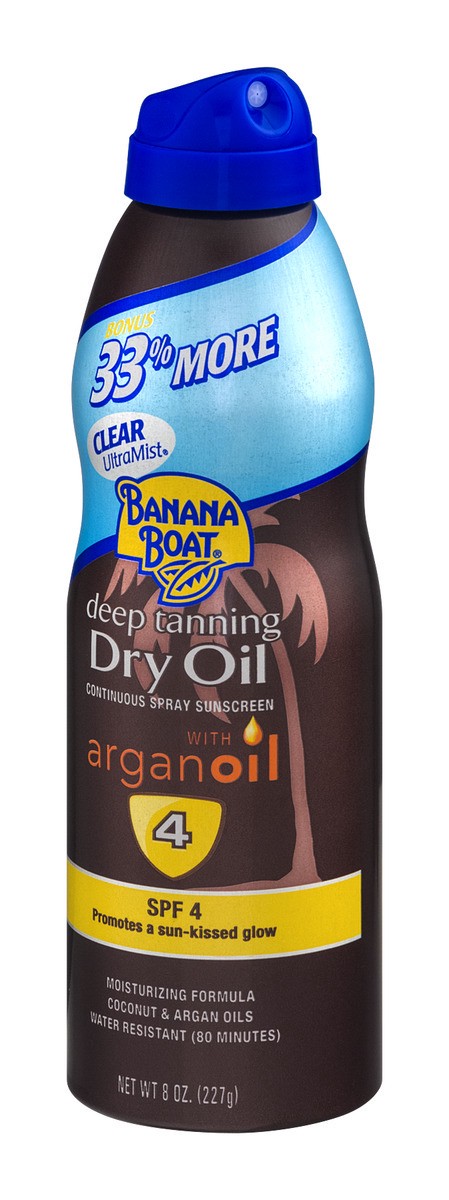 slide 4 of 9, Banana Boat Deep Tanning Dry Oil with Argan Oil Spray Sunscreen SPF 4, 8 oz